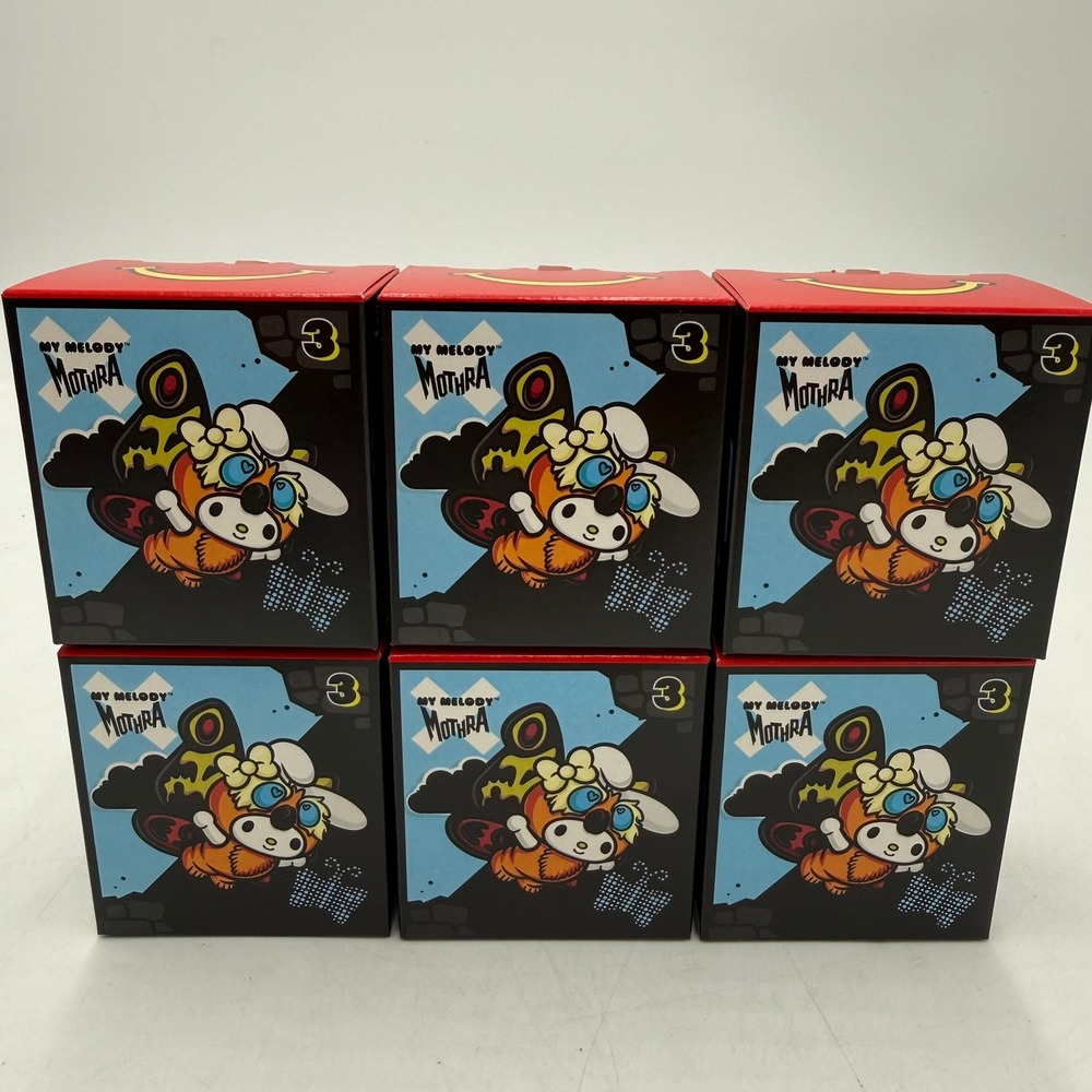 2026 McDonald's Hello Kitty My Melody Mothra Toy Godzilla Happy Meal 6 Pc Lot